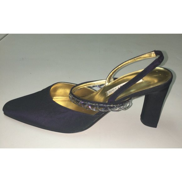 ann marino Heels Black Satin Pumps Size 9M Slight - Picture 2 of 12